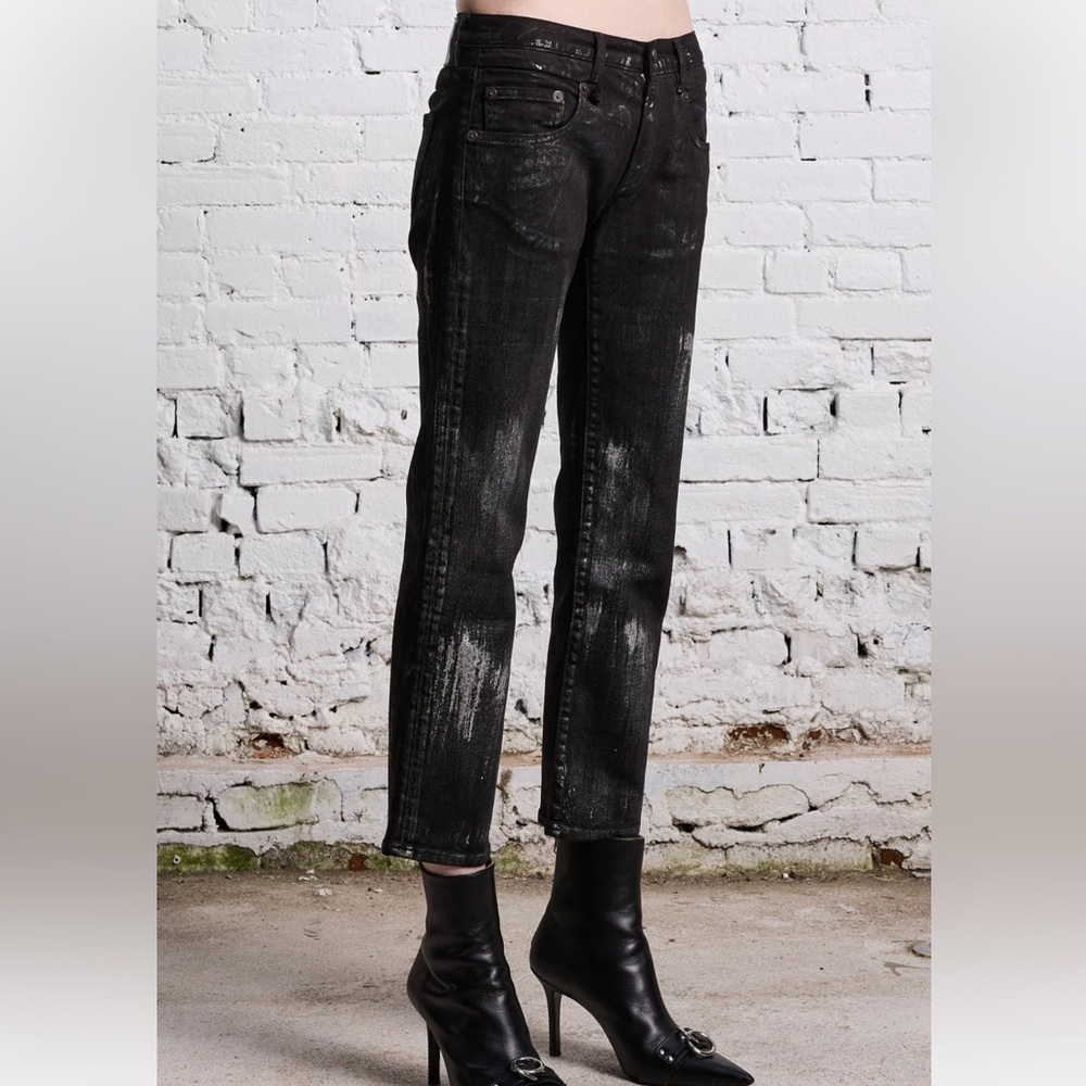 R13 Boy Straight- Silvered Black Stretch Sz 27 - Picture 4 of 9